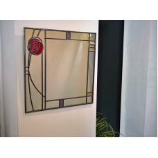 Mackintosh style uk handmade stained glass effect mirror square Rose 30x30cm   253767939314